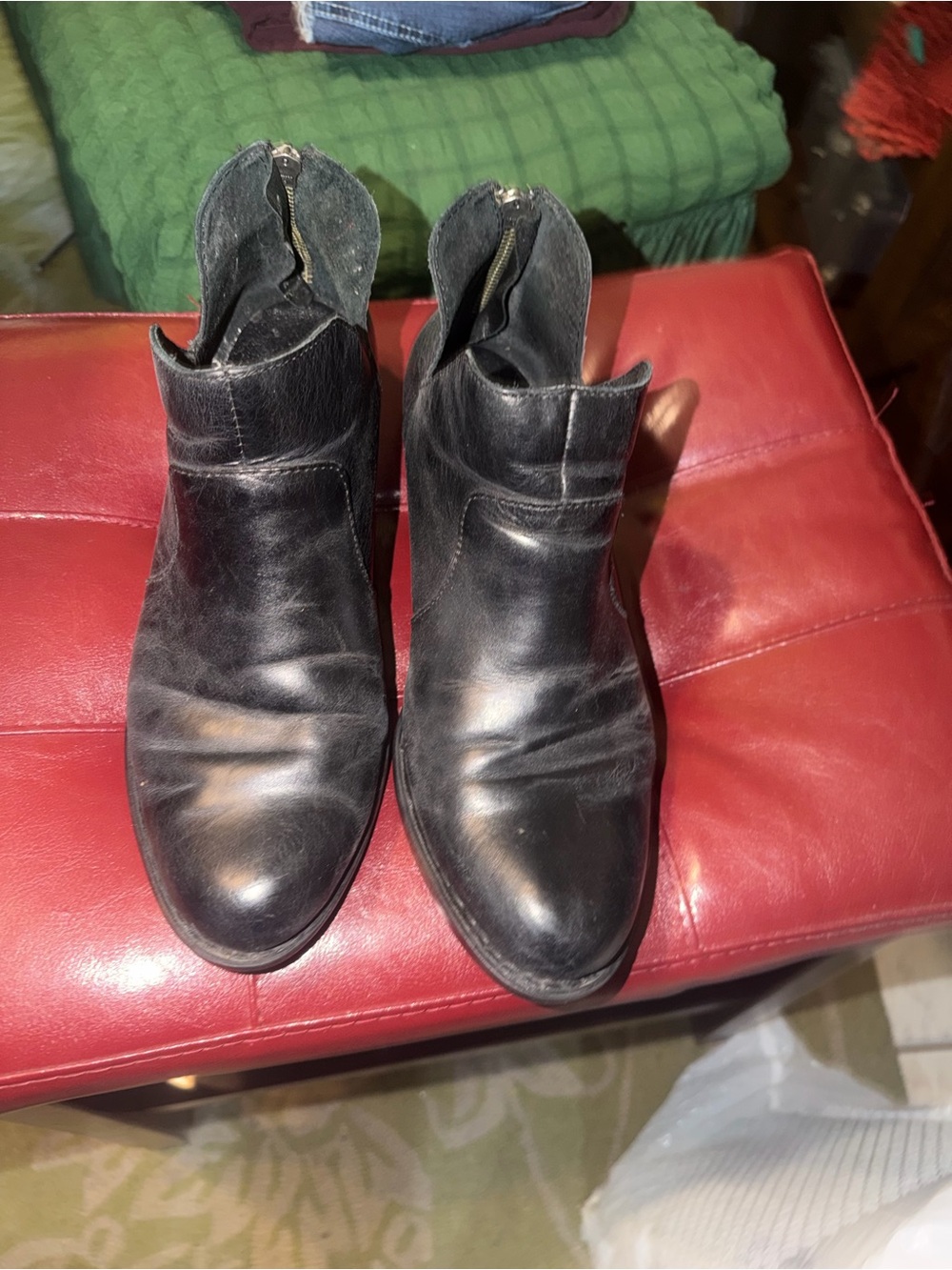 Born Black Leather Zip Ankle Booties
